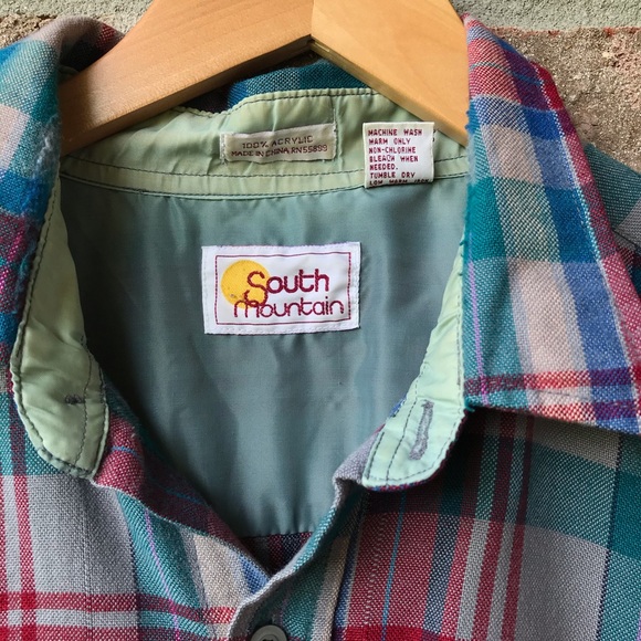 Colorful Red and Blue Button Up Flannel (L) - Picture 2 of 3